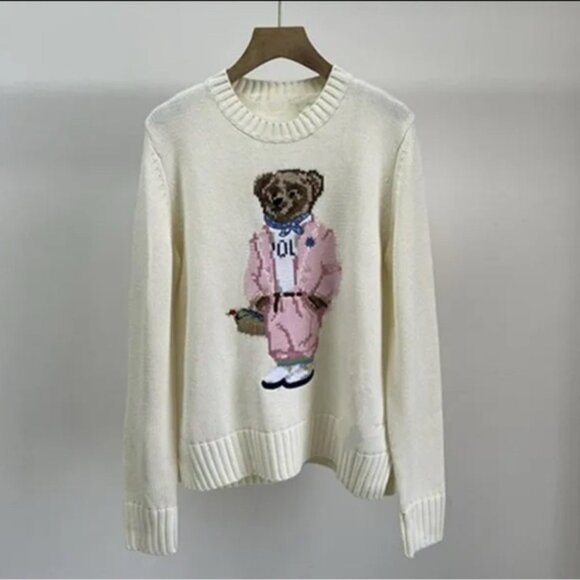 Polo by Ralph Lauren Cream Sweater with Pink Bear Design - Picture 1 of 3